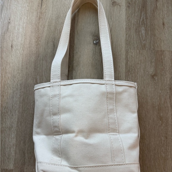 L.L. Bean Boat and Tote Bag Beige Canvas Small Zip Top with Long Handles - Picture 2 of 6